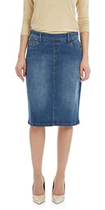 ESTEEZ Women’s Stretch Denim Knee Length Jeans Skirt Manhattan