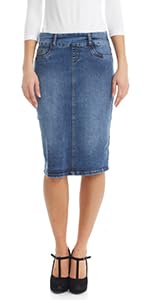 ESTEEZ Women''s Denim Skirt- Stretch Jean Knee Length – Boston