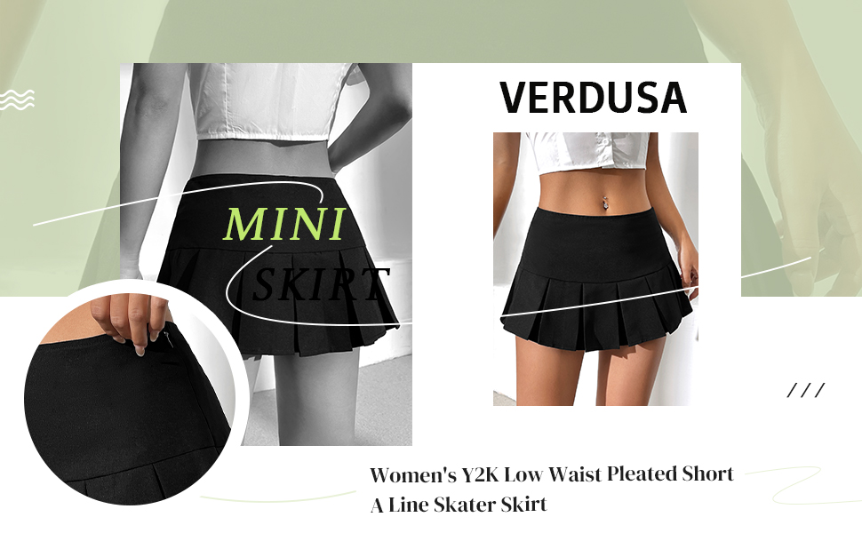 Verdusa Women''s Y2K Low Waist Pleated Short A Line Skater Skirt 1