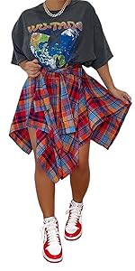 Womens Asymmetrical Plaid Skirt