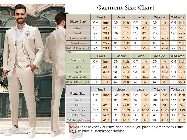 linene suits size chart