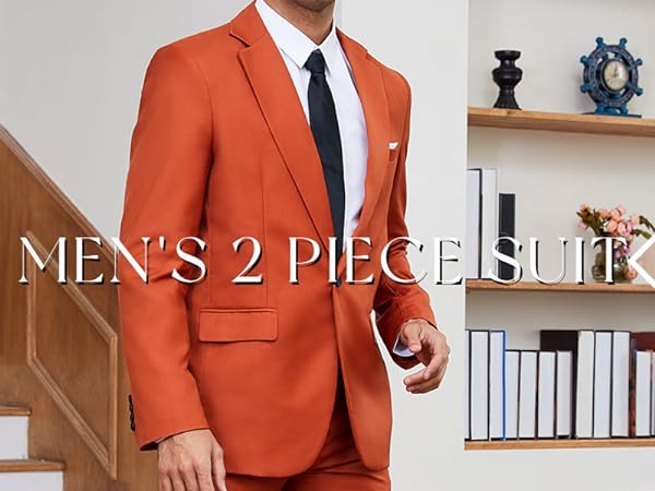 2 piece solid suit men orange one button prom party wedding business suits