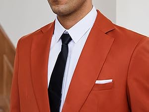 notch lapel blazer men orange red white shirt