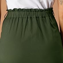 Allegra K Women''s Stretch Elastic Waist Work Spring Belted Cotton Pencil Mini Skirt