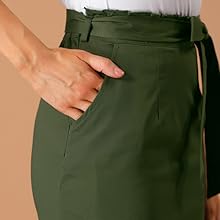 Allegra K Women''s Stretch Elastic Waist Work Spring Belted Cotton Pencil Mini Skirt