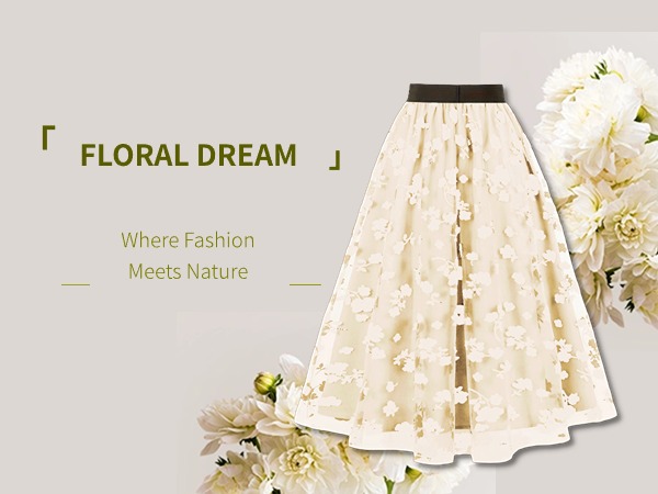 MXN 5047 floral apricot flowy vintage mesh skirt 