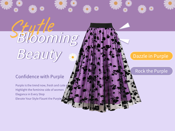 MXN 5047 floral mesh purple festival cocktail party skirt