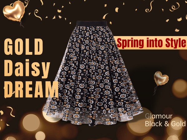MXN 5047 Daisy mesh vintage cocktail flowy skirt
