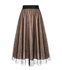 MXN 5528 Women''s Beads Mesh Overlay Tulle A Line Tea Length Skirt