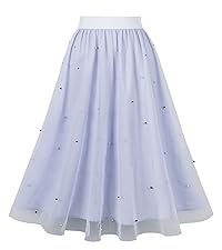 MXN 5528 Glamorous Women''s Embellished Mesh Overlay Tulle A Line Tea Length Skirt
