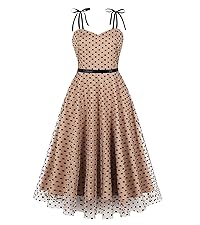 MXN 9002 Wellwits Women&amp;amp;amp;#39;s Bow Cami Strap Polka Dots Mesh Cocktail Vintage Dress