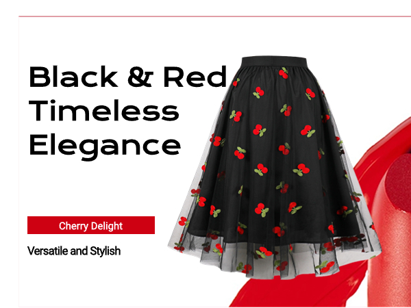MXN 5047 cherry black swing skirt