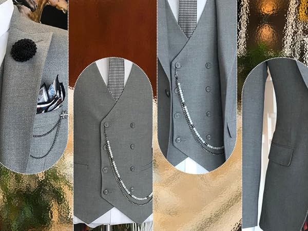Design Details of Double Breasted Suits Blazer Vest and Pants
