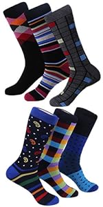  Marino Mens Dress Socks - Fun Colorful Socks for Men - Cotton Funky Socks - 6 Pack