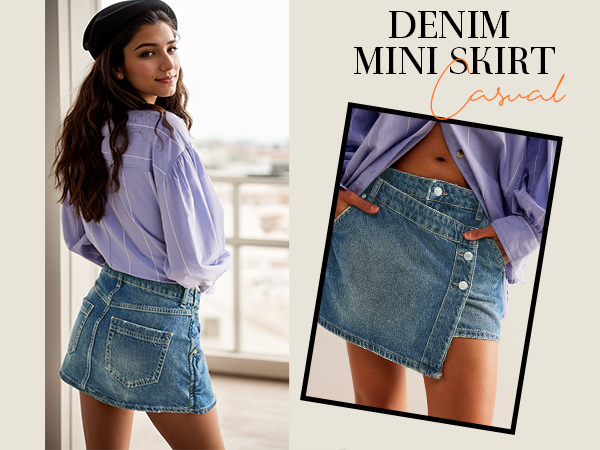 Cicy Bell Womens Asymmetrical Hem Summer Jean Skirts