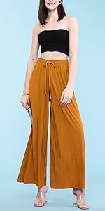 Lock and Love Womens Pleated Wide Leg Palazzo Maxi Pants with Drawstring or Elastic Band