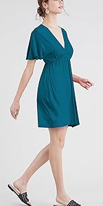 Womens Short Sleeve Kimono Style Deep V Neck Casual Summer Dress