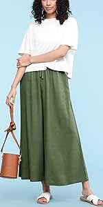 Women''s Washed Linen Casual Loose Wide Leg Pants Pocket Pant with Draw String