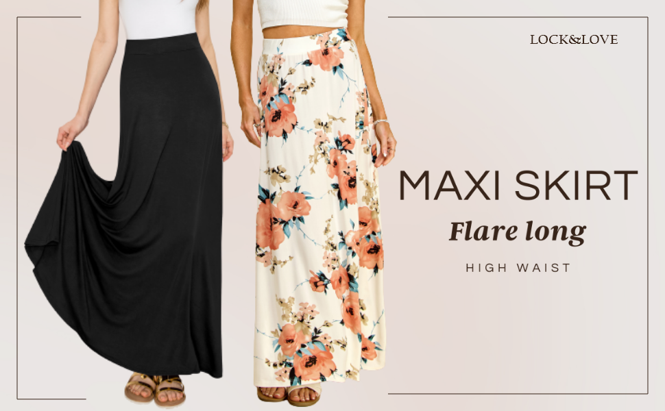 MAXI SKIRT FLARE LONG FLOOR LENGTH SOFT STRETCHY LIGHTWEIGHT HIGH WAIST DRAPE DOWNFALL UNLINED