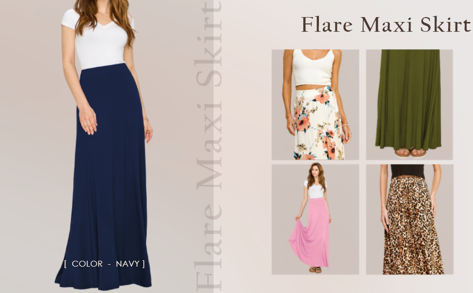 FLARE MAXI SKIRT HIGH WAIST LONG FLOOR LENGTH STRETCHY SOFT DRAPE DOWNFALL FLORAL VARIOUS COLORS