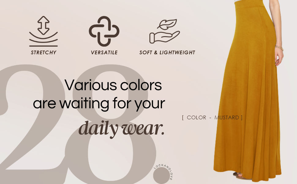 FLARE MAXI SKIRT LIGHTWEIGHT STRETCHY VERSATILE VARIOUS COLORS
