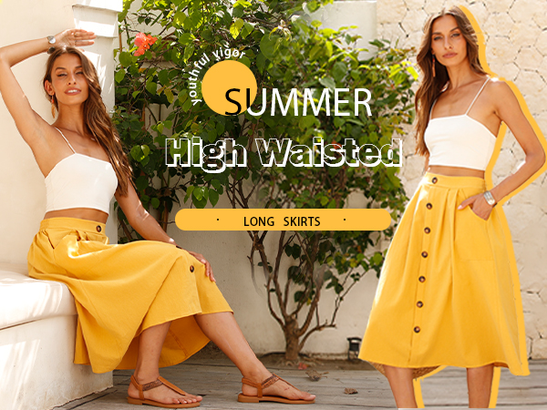 spring skirt outfits flowy skirt high waisted linen cotton weekend aline womens skirts midi length