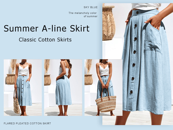 Women''s High Waisted A-Line Flowy Skirt Pleated Full Midi Skirts