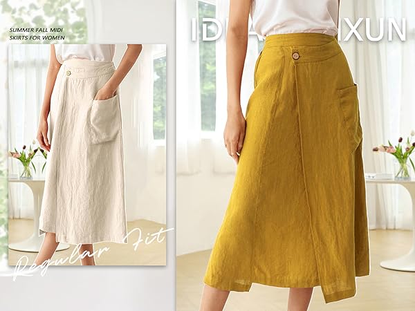 Cotton Linen Skirts for Women 2024 Summer