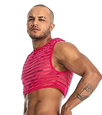 Men&#39;s Mesh Half Tank Top See Through Crop Top Sleeveless Party Shirt for Men