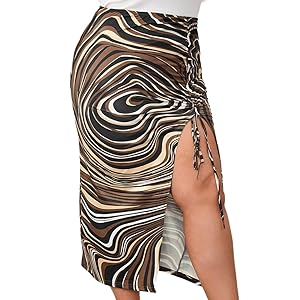 Floerns Women''s Plus Size Leopard Drawstring Ruched Split Thigh Midi Skirt