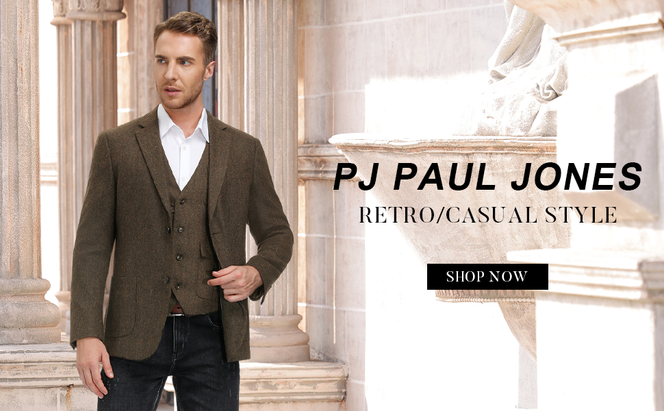 PJ PAUL JONES MENS VINTAGE HERRINGBONE BLAZER