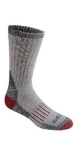 black with red heel and toe wool thermal crew sock