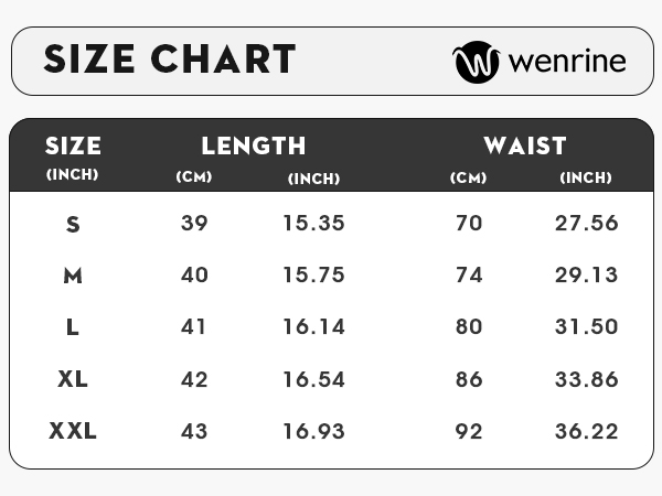 Wenrine Standard Size Chart