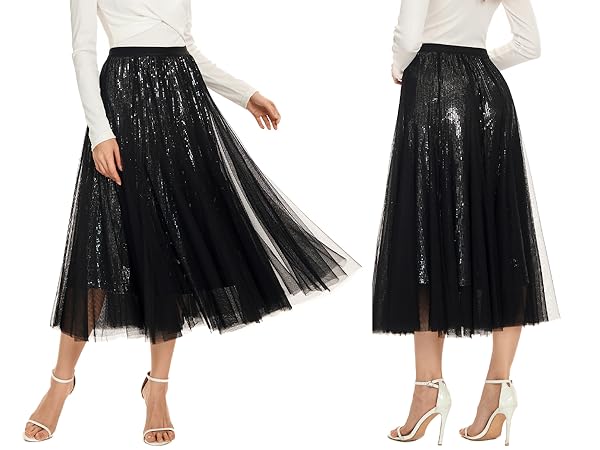 Black sequin tulle skirt