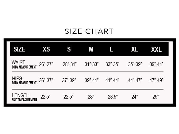 Size chart for skirt