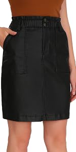 elastic waist leather skirt
