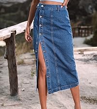 midi jean skirt button up with slit