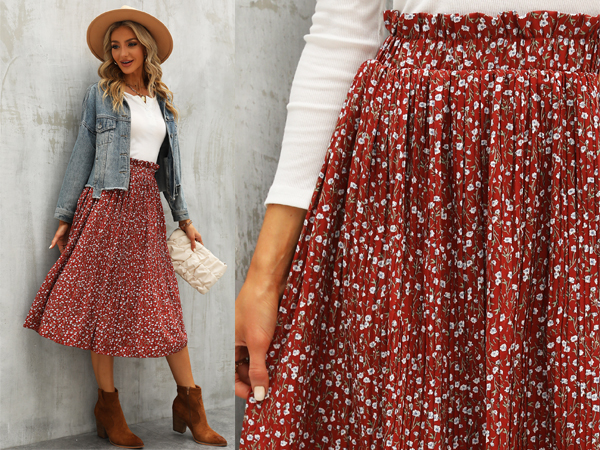 boho skirts women long mid flowy family christmas xmas party outfit maxi skirt