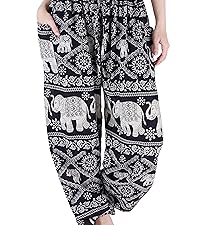 black elephant pants for women harem boho yoga pants with pockets and high elastic waist drawstring
