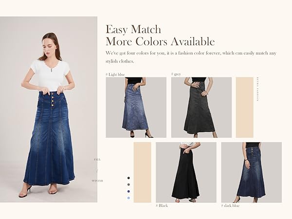 elegant denim jean maxi long skirt