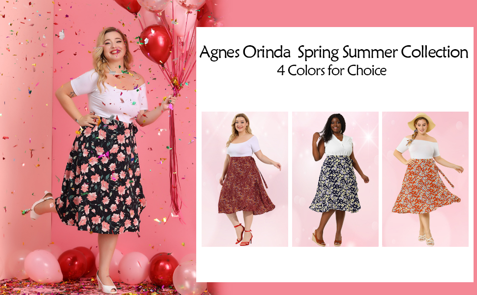 Agnes Orinda Women''s Plus Size a Line Midi Skirt Boho Chic Ruffled Hem Floral Wrap Skirt…