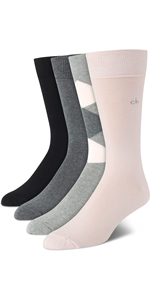 Calvin Klein Men’s Dress Socks – Cotton Crew Patterned Socks