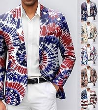 4th of July Sport Coats Blazers 1-Button Notched Lapel Casual Blazer Plus Size Suit USA Flag 