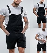 Mens Bib Overall Shorts Lightweight Casual Loose Fit Walkshort Jumpsuit Button Hole Denim 