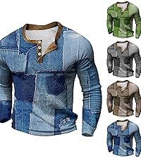 Mens Distressed Henley Shirts Retro Long Sleeve Tee Shirts Casual Button Down Muscle Tops 2024