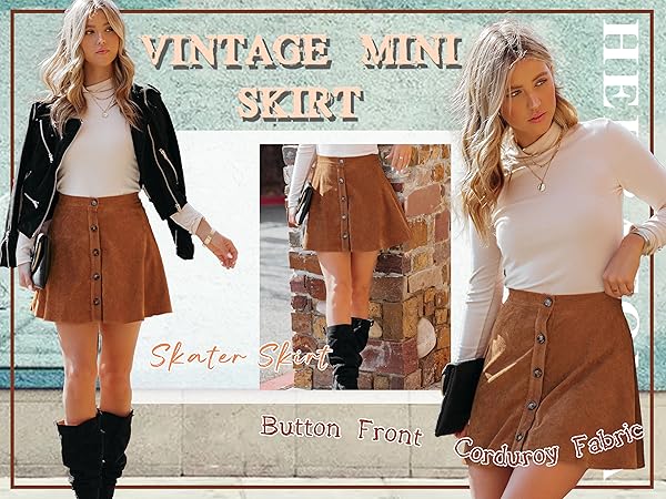Corduroy Skater Skirts for Women with Pocket