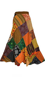 Women''s Distressed Boho Hippie Knit Soft Patched High Waist Long Adjustable Wrapper Skirt Maxi Wrap 