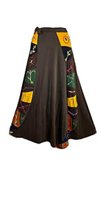 Women''s Distressed Boho Hippie Knit Soft Patched High Waist Long Adjustable Wrapper Skirt Maxi Wrap 