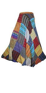 Women''s Distressed Boho Hippie Knit Soft Patched High Waist Long Adjustable Wrapper Skirt Maxi Wrap 