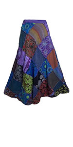 Women''s Distressed Boho Hippie Knit Soft Patched High Waist Long Adjustable Purple Skirt Maxi Wrap 